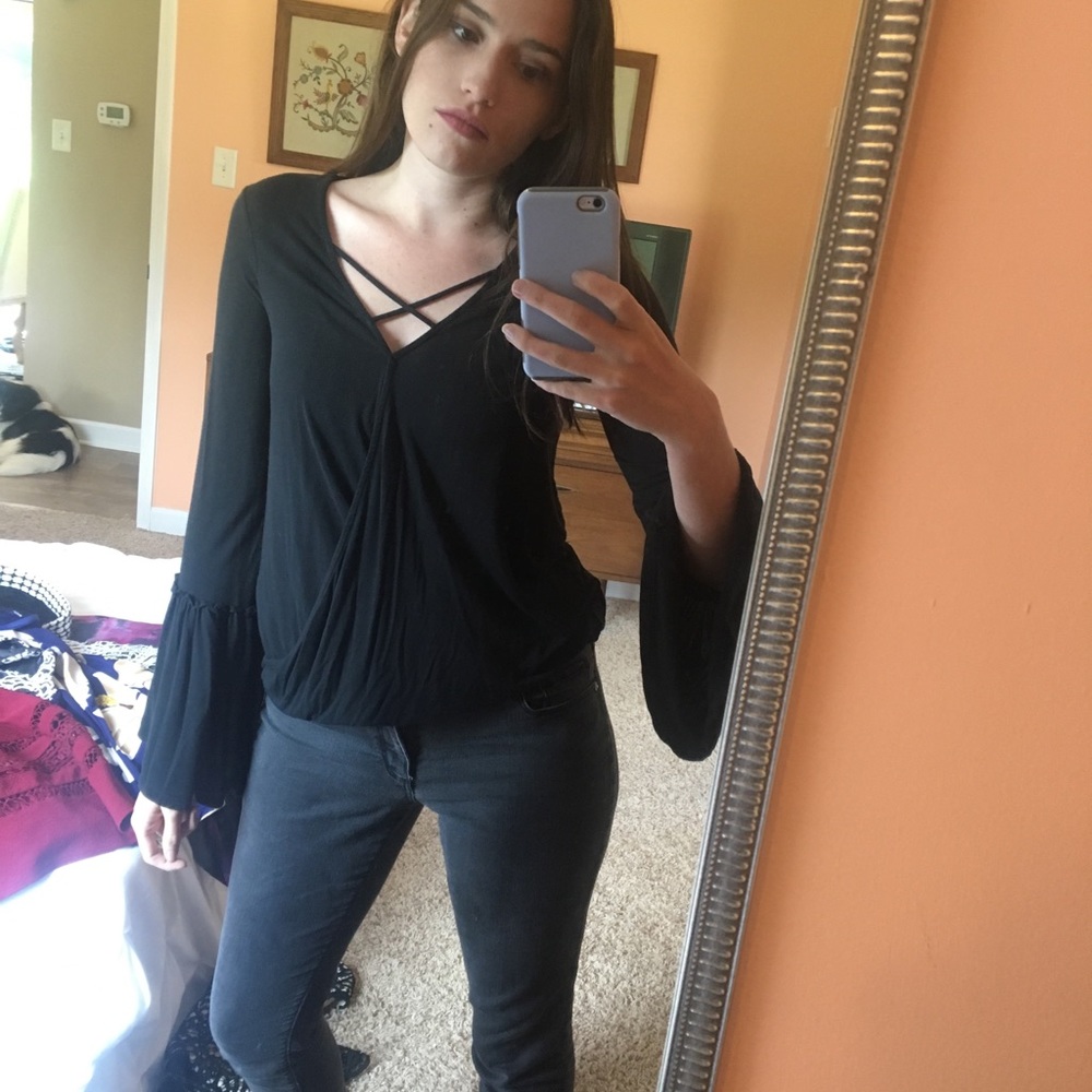 Trendy Black Top with Bell Sleeves— Super Soft!!